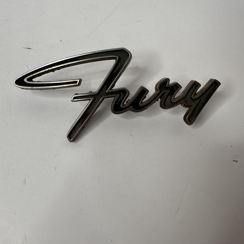 Vintage Fury Script Classic Car Emblem Silver Zinc Alloy Metal Badge Trim